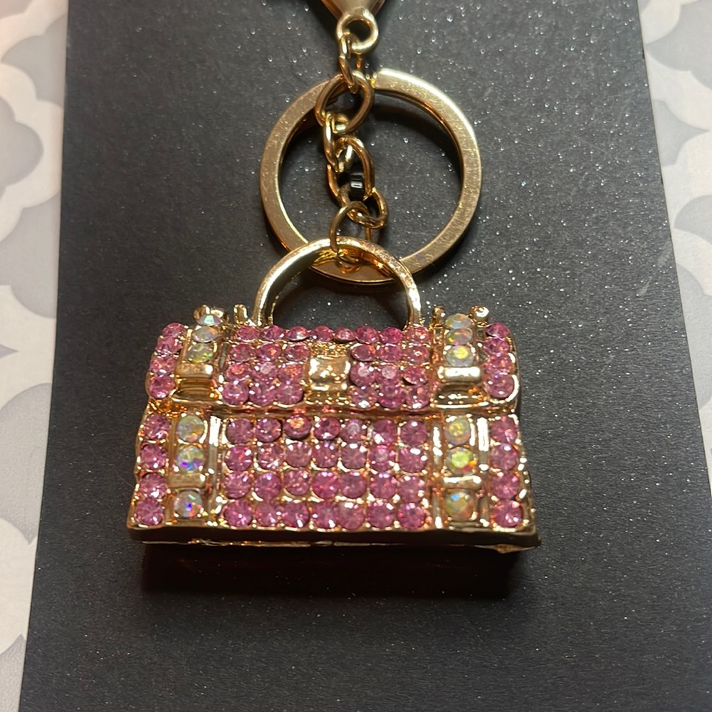 Bling Purse Charm/Key Ring Pink/AB with gold hardware